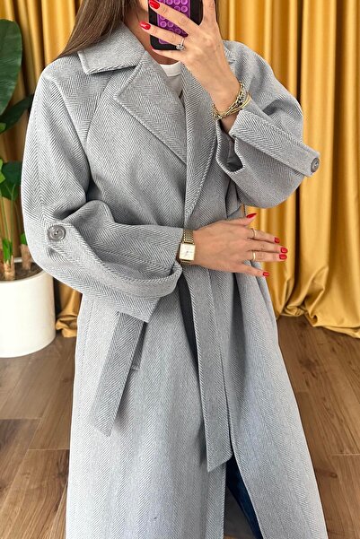 Suziş Baliksirti Pattern Long Premium Cashmere Coat Cr7053