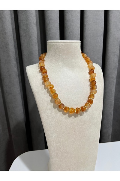 DENİZ ERKUL JEWELRY 🧡   Natural Stone Look Carnelian Colored Bead Necklace