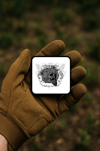 AHWALL شارة / وشاح / شعار مزخرف برأس دب يزق الغضب