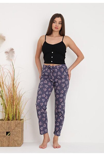 TOSKI Women's long pajama pants with grey heart print