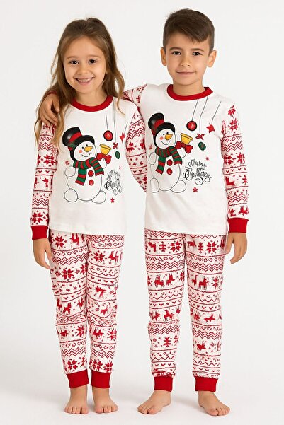 Bilge Trend Unisex Snowman Patterned New Year, Christmas, Christmas Concept Pajama Set (Single Set)