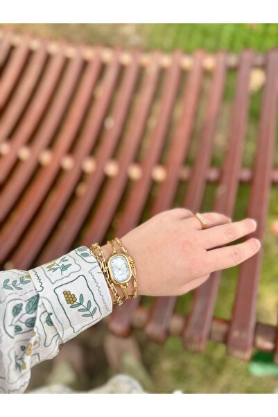 Sade Saat Bileklikli Metal Kordon Vintage Kadın Kol Saati