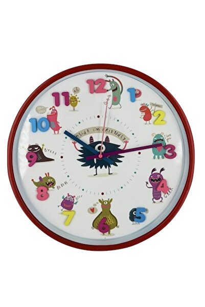 OEM Children's wall clock, Silent, Modern design, ideal for Children's Room, Red with characters, 30 cm x 4.4