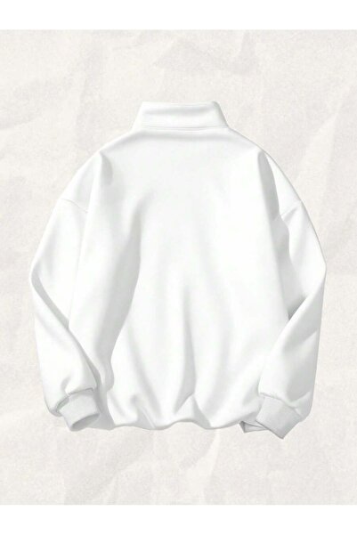 OVER HEAD Women's Black a Heart Printed Half Zippered Stand Collar Sweatshirt