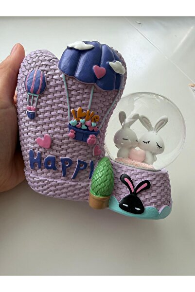 Bumelo Tavşanlı Mor Happy Kalemlikli Kar Küresi Özel Hediye Kutulu