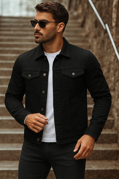 comstar Men's Transitional Basic Daily Trend Black Denim Jacket