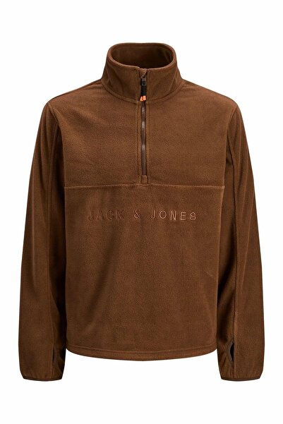 Jack & Jones Men's Brown Jjalpes Half Zip Fleece Jacket Aw25 Polar 12284828-Pottingso