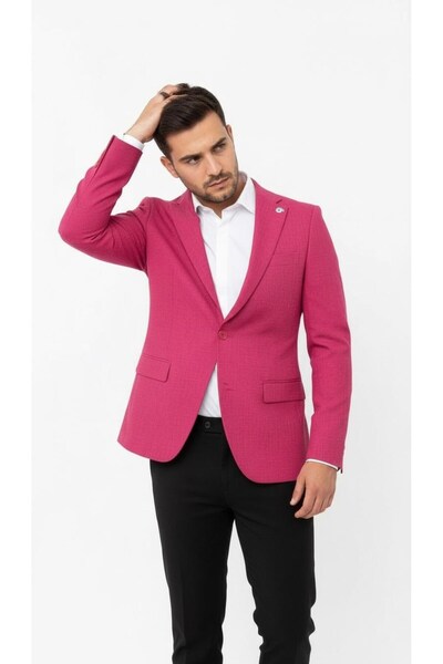 Plus Scorpion Fuchsia Men's Slim Fit Single Button Blazer Jacket – Lined, Stylish and Modern Fit