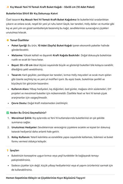 COLORPAK Geyikli Kış Temalı Çiçek Sarma Kağıdı / Kar Tanesi Desenli Yeni Yıl Buket Ambalajı 55x55cm 10 adet