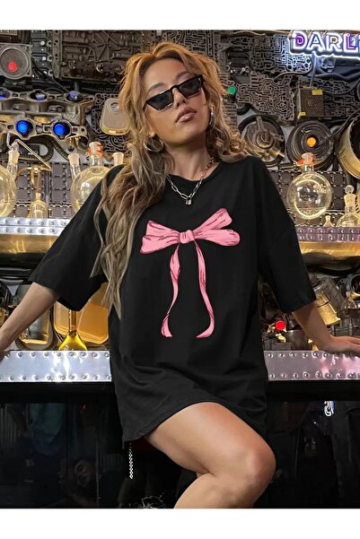 Printiva Zenrova Γυναικείο oversized ΡΟΖ ΚΟΡΔΕΛΑ με τύπωμα Βαμβακερό μπλουζάκ...