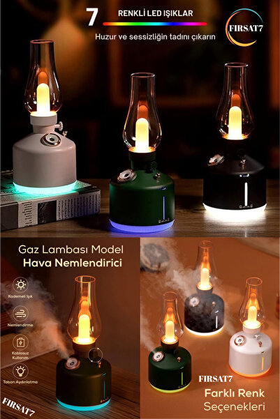 Şarjlı Dekoratif Gaz Lambası Hava Nemlendirici 300ML Nostaljik Masa ve Gece Lambası Buhar Makinesi