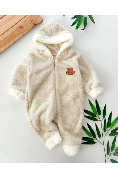 Kidzes Wellsoft-Peluş Kapüşonlu Bebek Tulum
