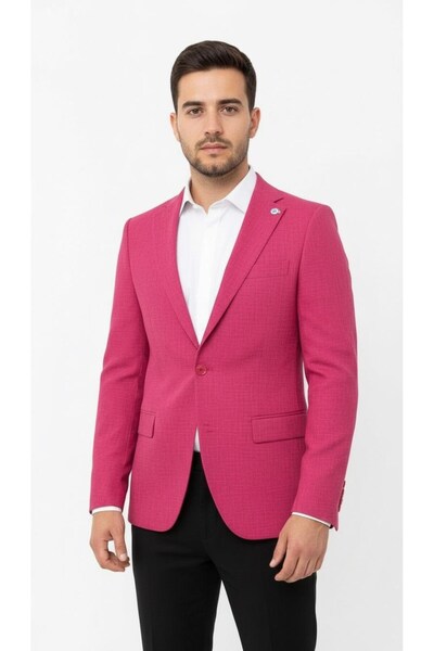Plus Scorpion Fuchsia Men's Slim Fit Single Button Blazer Jacket – Lined, Stylish and Modern Fit