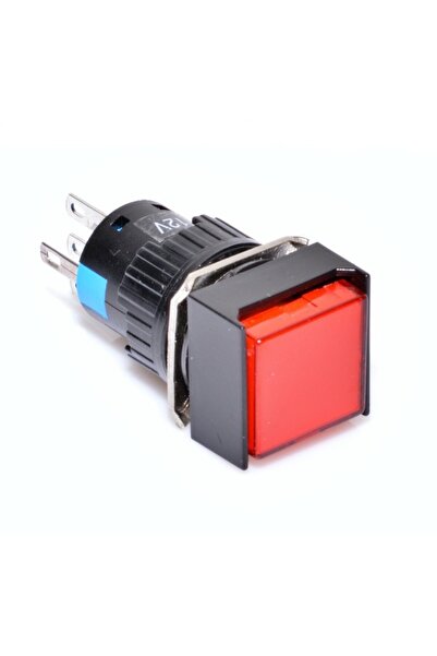 ElectroAZ Buton Roșu Pătrat 12V - 16mm