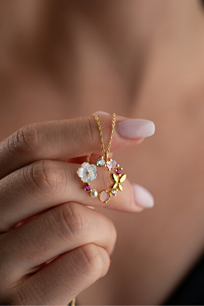 Silvano Jewelry 925 Ayar Gümüş Altın Kaplama Manolya Çiçeği Kolye