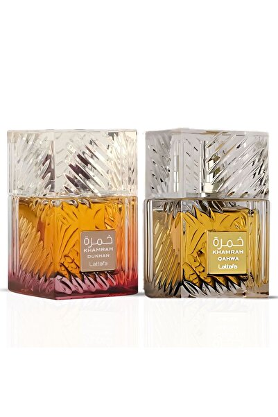 lattafa Khamrah Qahwa & Khamrah Dukhan Eau de Parfum Sprays 100 ml (3.4 oz) by (Bundle)