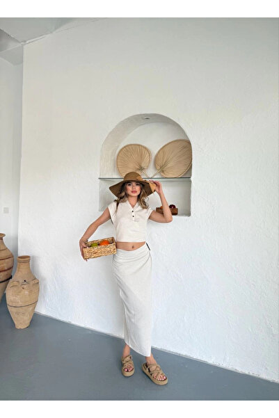 ZENGEZUR MALL MTXDPN Σετ μπλούζα με μακριά φούστα λινό κρεμ S255852 (00121) (Μέγεθος: S)