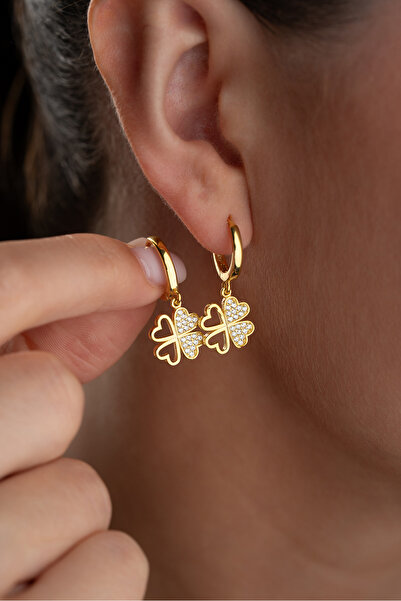 Silvano Jewelry 925 Ayar Gümüş Altın Kaplama Yonca Küpe