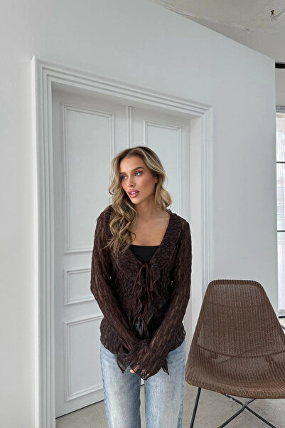 Sorridi İspanyol Kol Fırfırlı Önden Bağlamalı Dantel Bluz