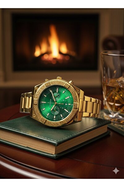 Goldwatches Lüks Tasarım Versage Stil Erkek Kol Saati - Gold Gümüş Yeşil Kadr...