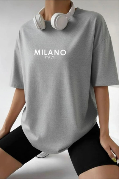 New Shine ميلانو إيطاليا مطبوع قصة فضفاضة تي شيرت