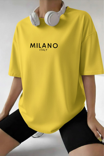 New Shine ميلانو إيطاليا مطبوع قصة فضفاضة تي شيرت