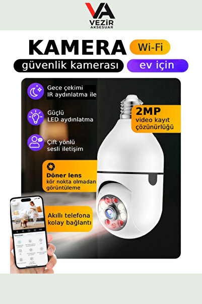 BUFFER®PX Akıllı WiFi Ampul Kamera | 360° Panoramik Görüş, Çift Yönlü Ses, Gece Görüş, Harekete Duyarlı
