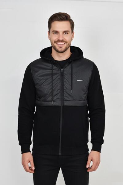 BAGLAN Men's Quilted Patterned 3 Thread K Hooded Sweatshirt Bgl-St04865
