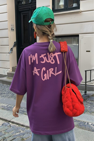 New Shine تي شيرت أنا مجرد فتاة مطبوع قصة فضفاضة