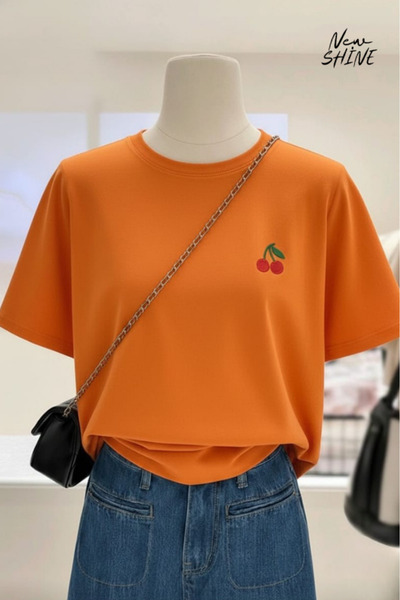 New Shine تي شيرت كبير الحجم بطبعة الكرز