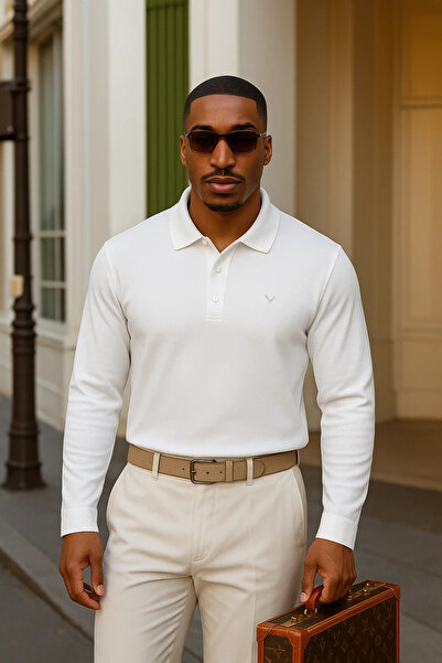 Maccali Ανδρικό χειμερινό casual λευκό πουλόβερ με λαιμόκοψη πόλο