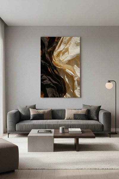 hollywest Siyah ve Bej Soyut Doku Kanvas Tablo | Modern Duvar Dekoru