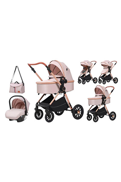 L-Sun Reversible 3 in 1 stroller, with suspension, car seat & convertible sport seat, T5 Cream