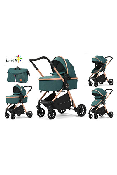 L-Sun 2 in 1 stroller, F7 Green, reversible, compact folding, double suspension