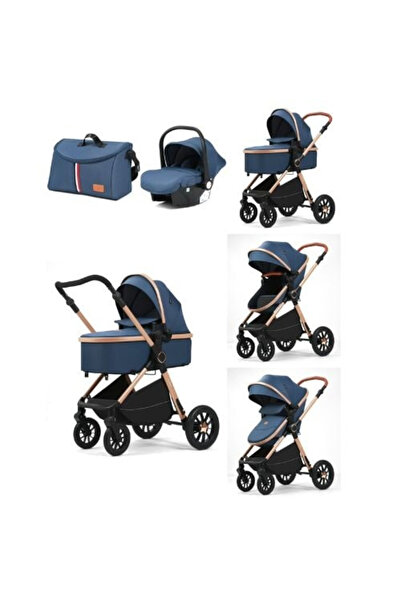L-Sun Reversible 3 in 1 stroller, with suspension, car seat & convertible sport seat, T5 Blue
