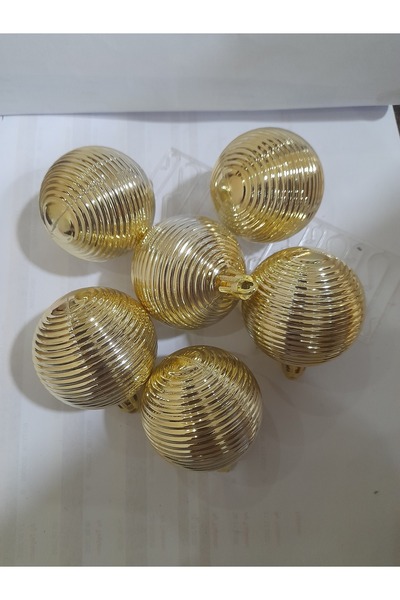 LEVA New Year Ornament Balls 5 cm Striped Bright Yellow { Gold } 6 Pcs