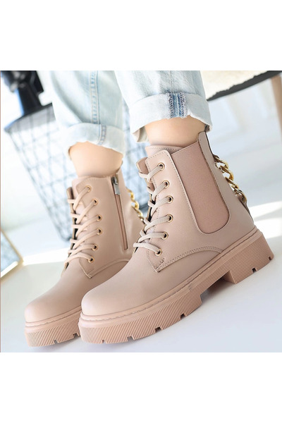 ZENGEZUR MALL Mtxdpn Harte Nude Leather Lace-Up Boots (00457) (Size: 36)