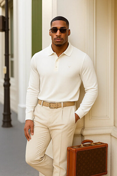 Maccali Ανδρικό χειμερινό casual λευκό πουλόβερ με λαιμόκοψη πόλο