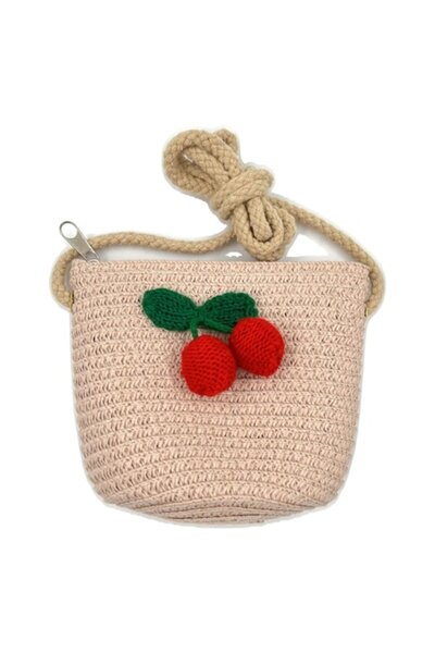 OEM Poseta fetite impletita, design paie cu model cirese crosetate, culoare R...