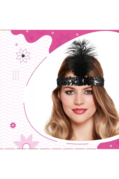 Marsilyan Μαύρο Χρώμα Charleston Headpiece 90s 80s Φτερωτό Κορδέλα Μαλλιών RS...