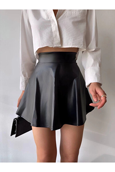 ZENGEZUR MALL Mtxdpn Short Leather Bell Skirt H26599 Black (12134) (Size: m)
