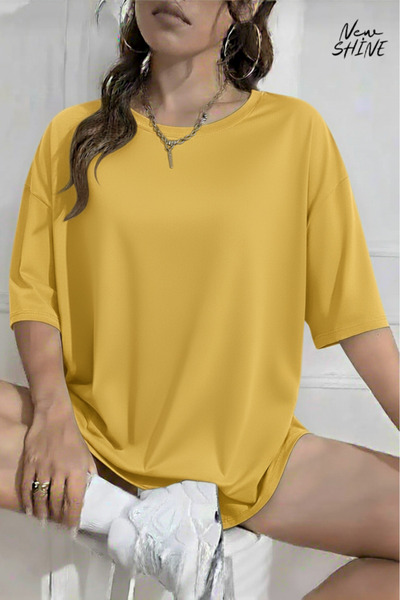 New Shine تي شيرت قصة فضفاضة للجنسين غير مطبوع