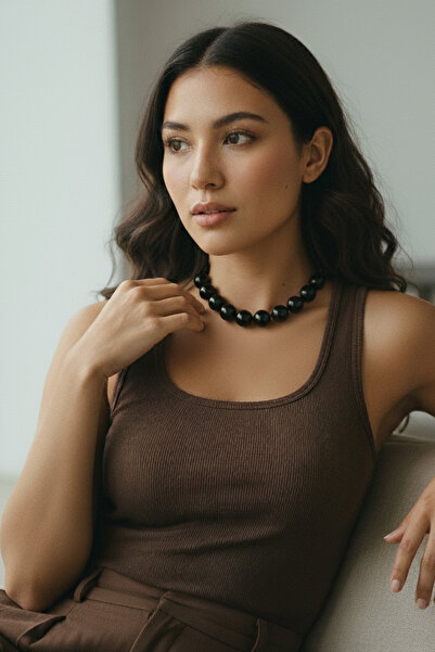 Glaren Siyah Top Kadın Choker Kolye