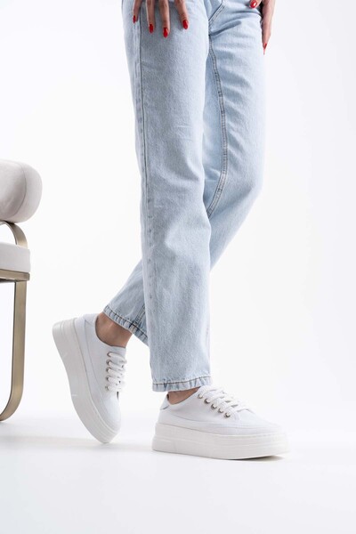 Zerenyus Gloex Premium Women's White Linen Sneakers