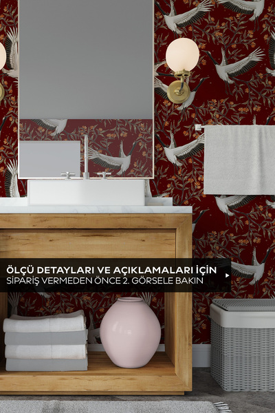 Pluswall Uzak Doğu Sanatı Kendinden Yapışkanlı Duvar Kağıdı, Japon Turnaları ...