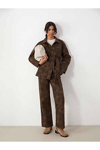 LC Waikiki Leopard Patterned Baggy Fit Women's Jean Trousers