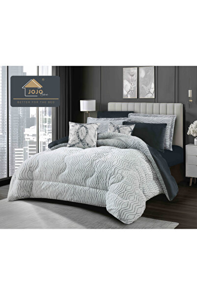 CASIMI 6-Piece Bedding Set with Duvet, Reversible Artificial Rabbit Fur & Velvet – Anthracite Gray