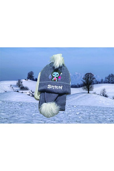 SLH SHOP طقم وشاح وقبعة صوفية للأطفال من ستيتش