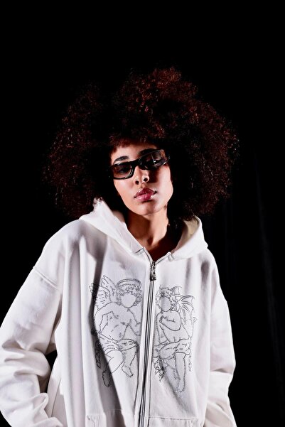 Fer Valiant Unisex Melek Taş Printed Zippered Sweatshirt Cardigan