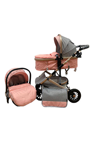 L-Sun 3 in 1 Stroller, reversible, with suspensions, reversible, compact, T2 New, pink with gray
